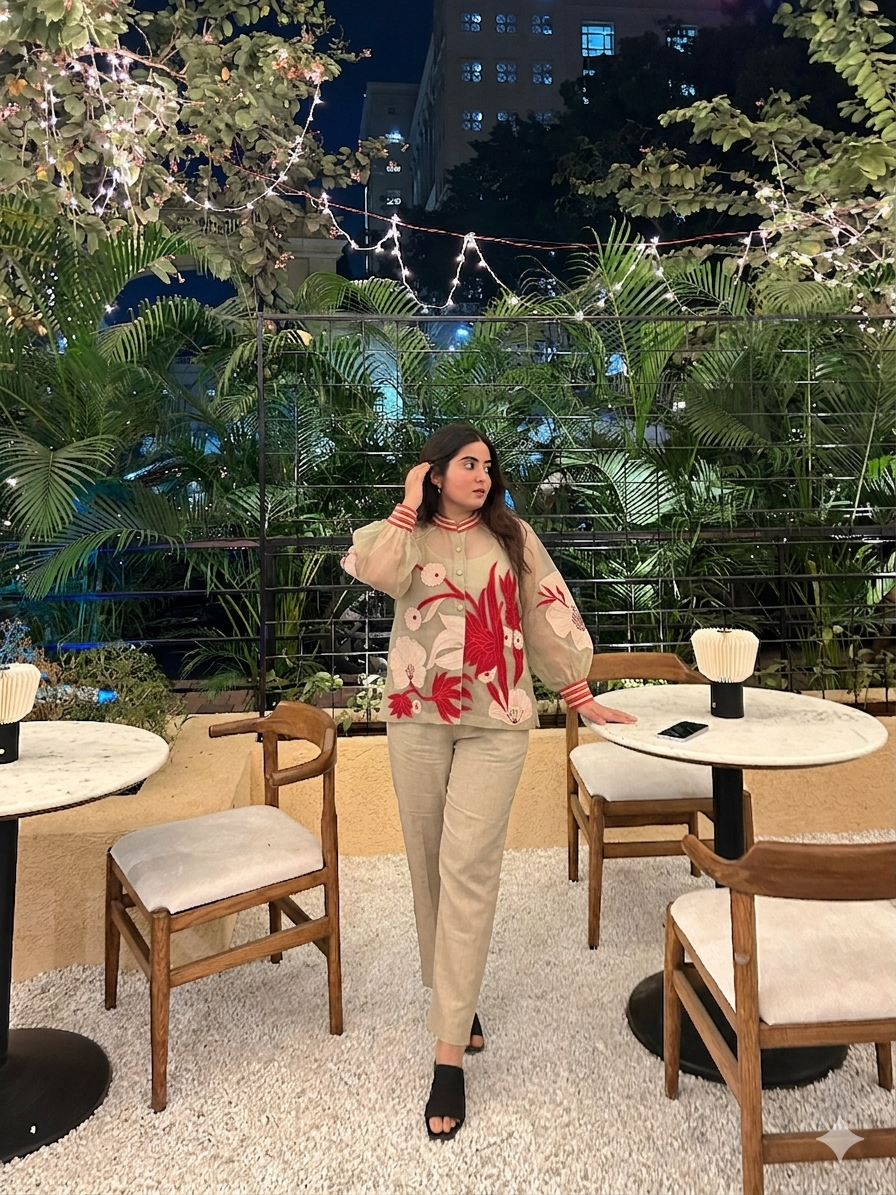 Red Co-ord set with patch embroidery