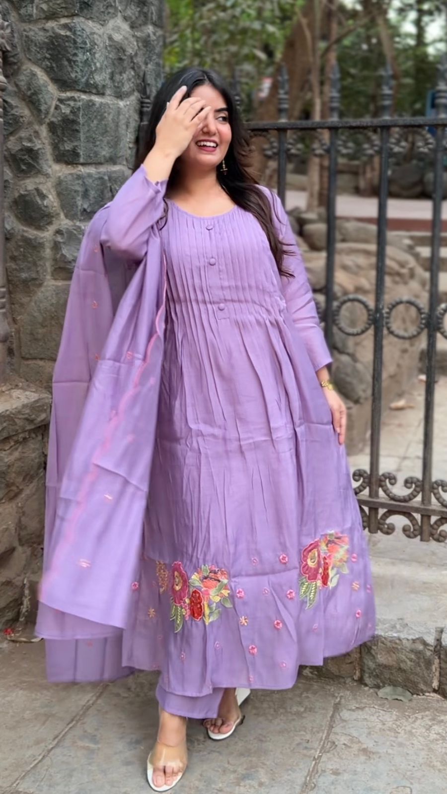 Lilac Serenity 3 Piece set in Mul-Chanderi