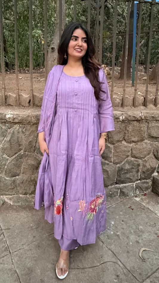 Lilac Serenity 3 Piece set in Mul-Chanderi