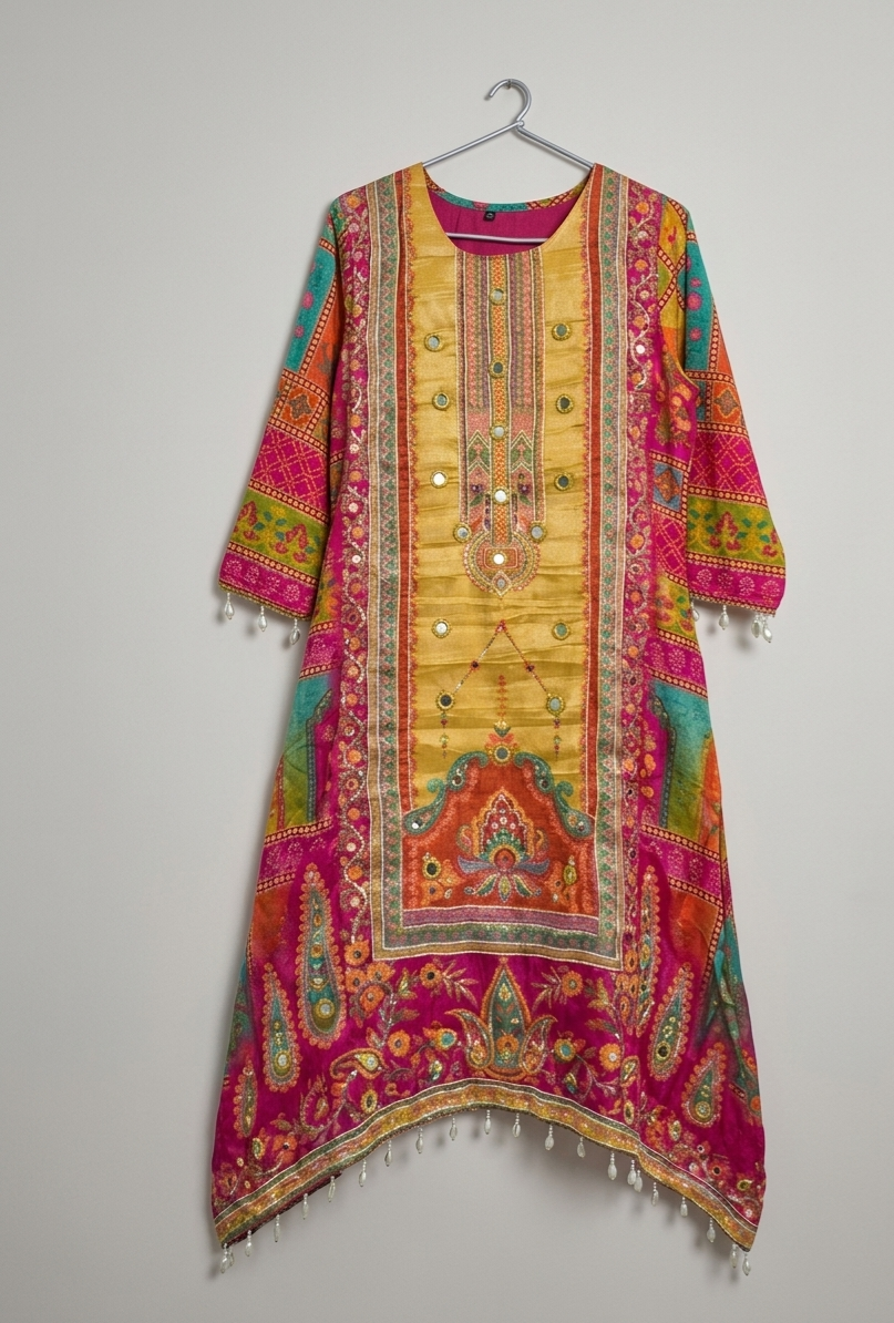 A celebration of mirrors and color — tradition stitched in brilliance.