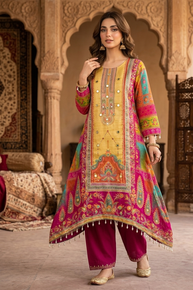 A celebration of mirrors and color — tradition stitched in brilliance.