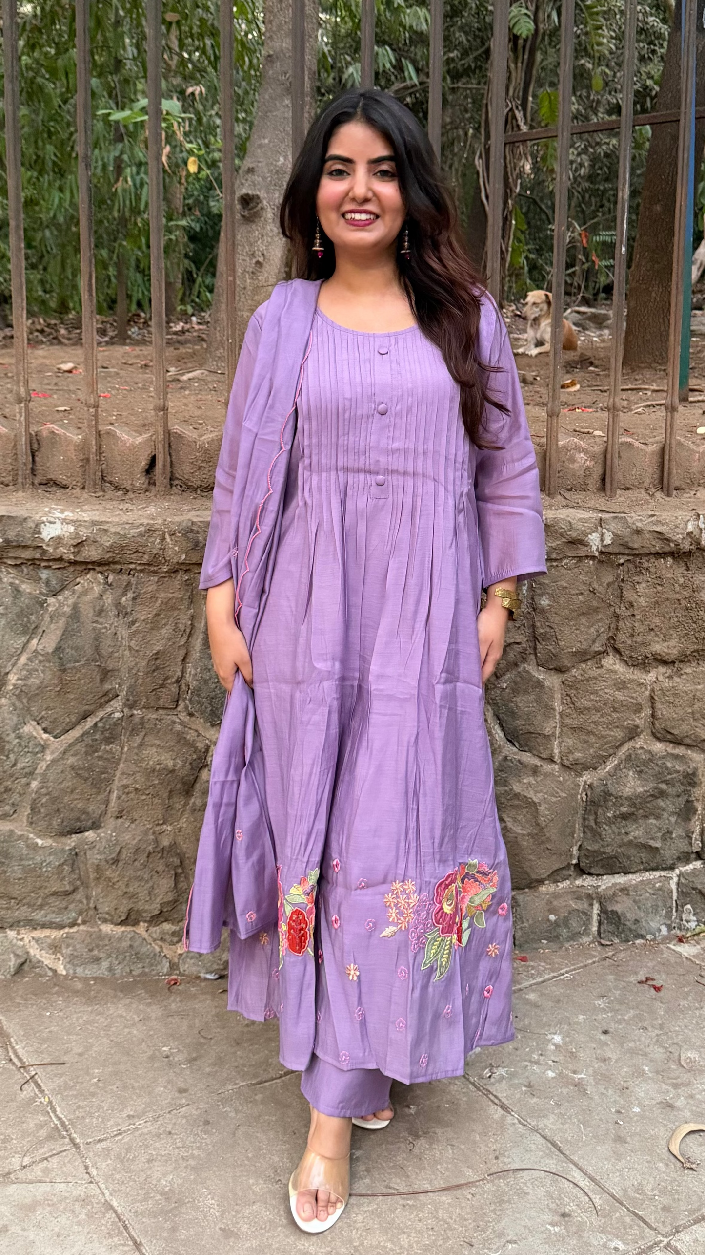 Lilac Serenity 3 Piece set in Mul-Chanderi