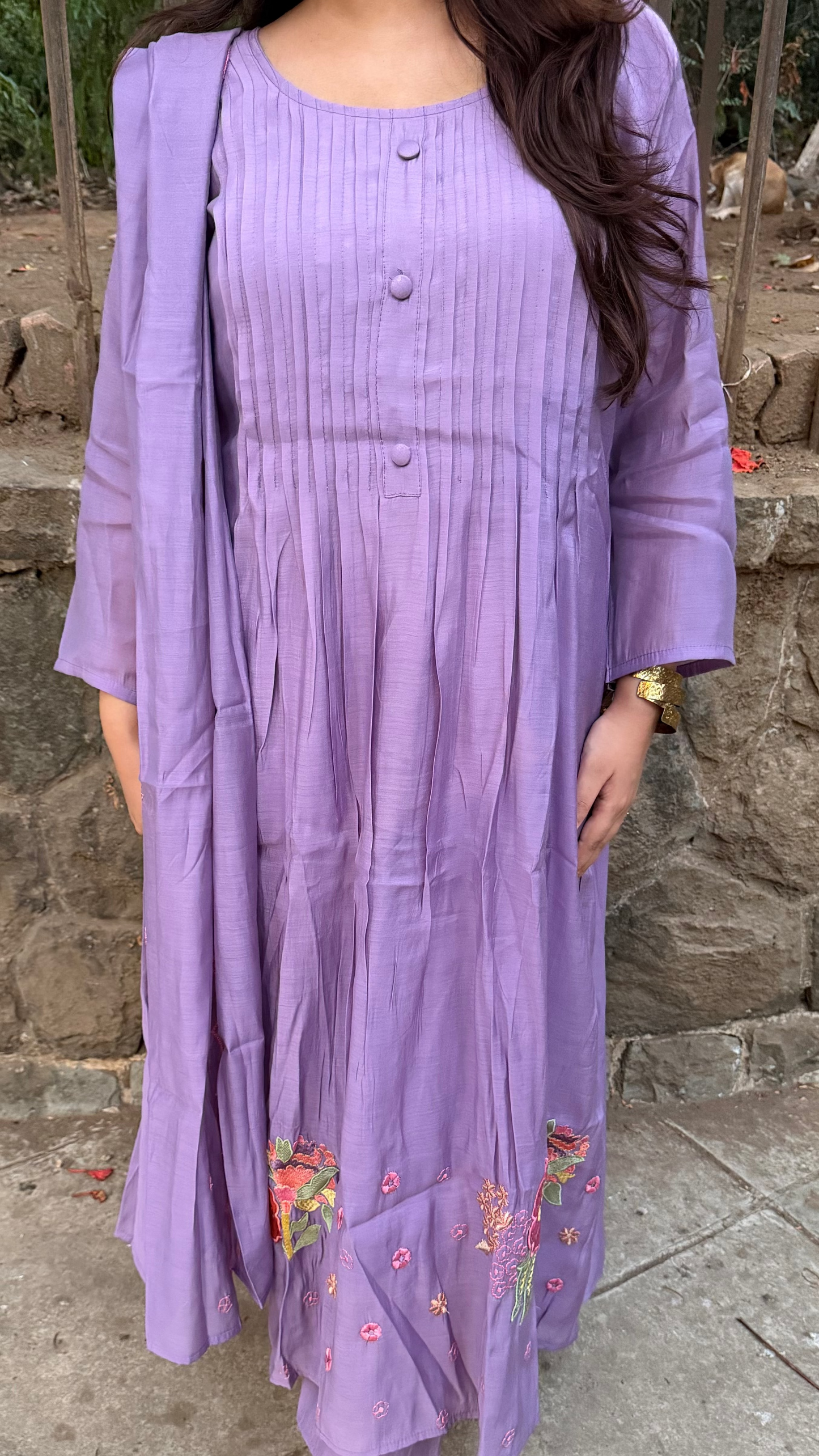 Lilac Serenity 3 Piece set in Mul-Chanderi